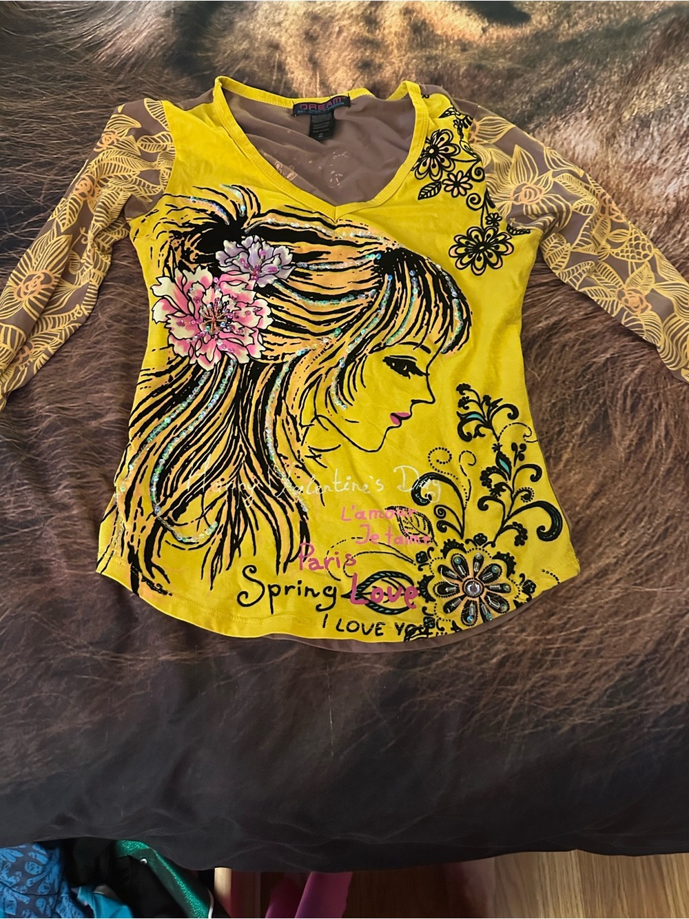 Dreamgirl Yellow Floral Graphic Long Sleeve Tee